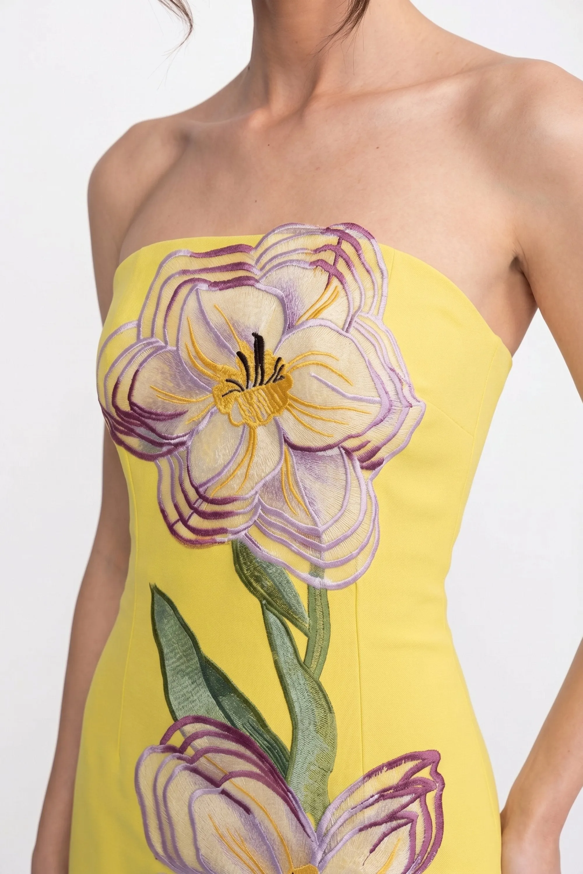 Strapless Floral-Print Midi Dress With Column Silhouette - Yellow sold by Sierra darien product image thumbnail 4