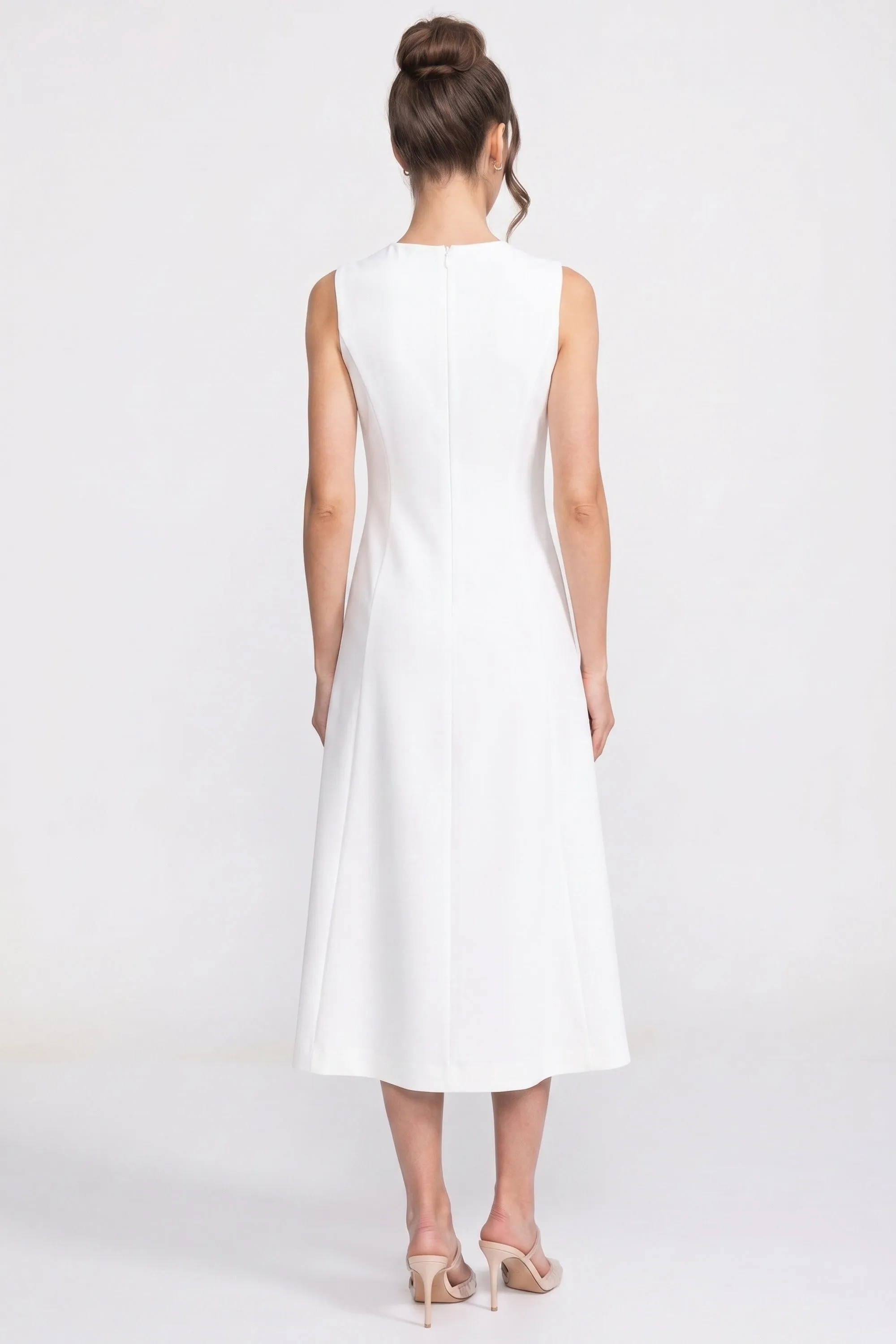 Sleeveless Midi Dress With 3D Floral Appliqué And Full Skirt - White sold by Sierra darien product image thumbnail 5
