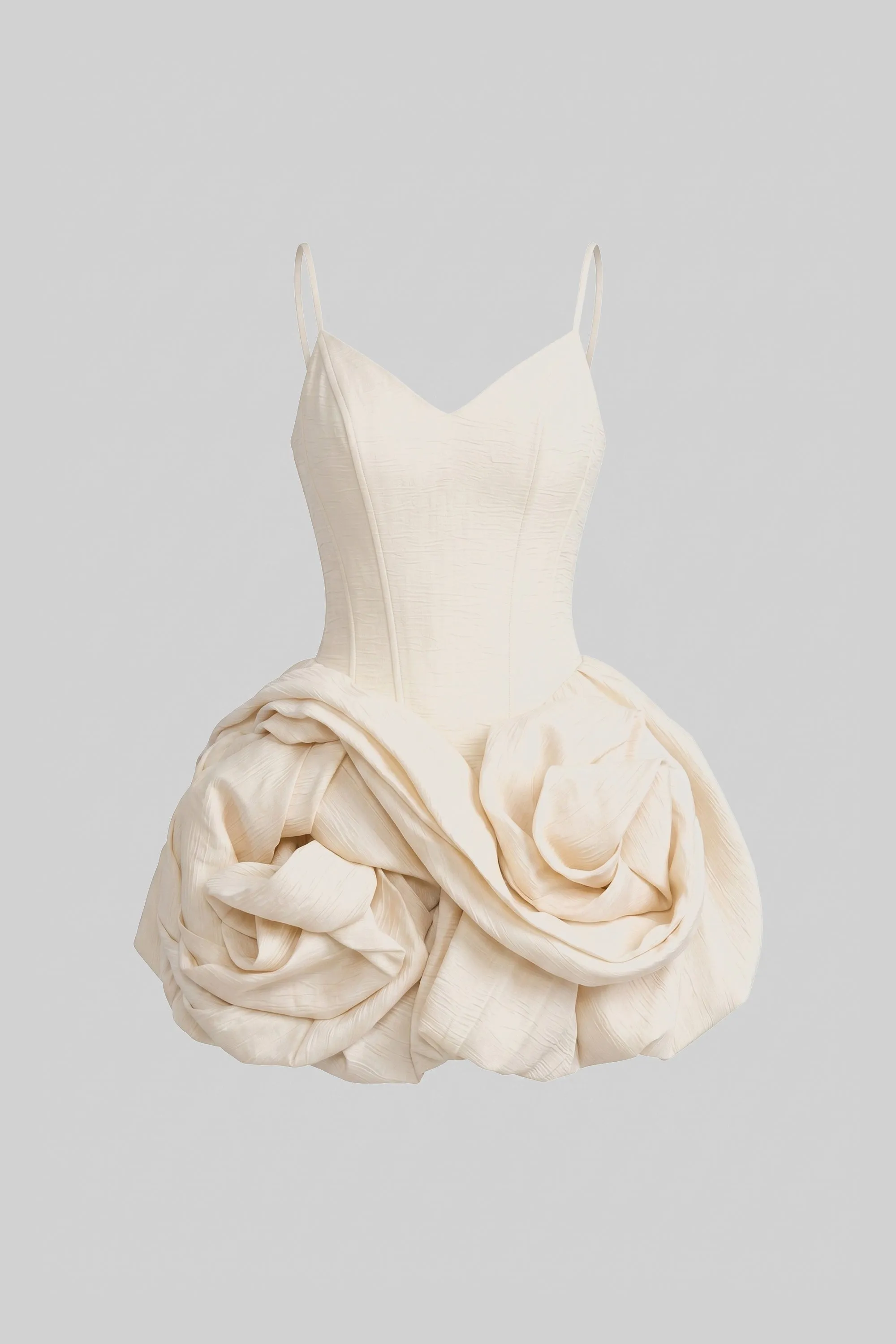 Spaghetti-Strap Velvet Mini Dress With 3D Rose Skirt - Ivoire sold by Sierra darien product image thumbnail 2