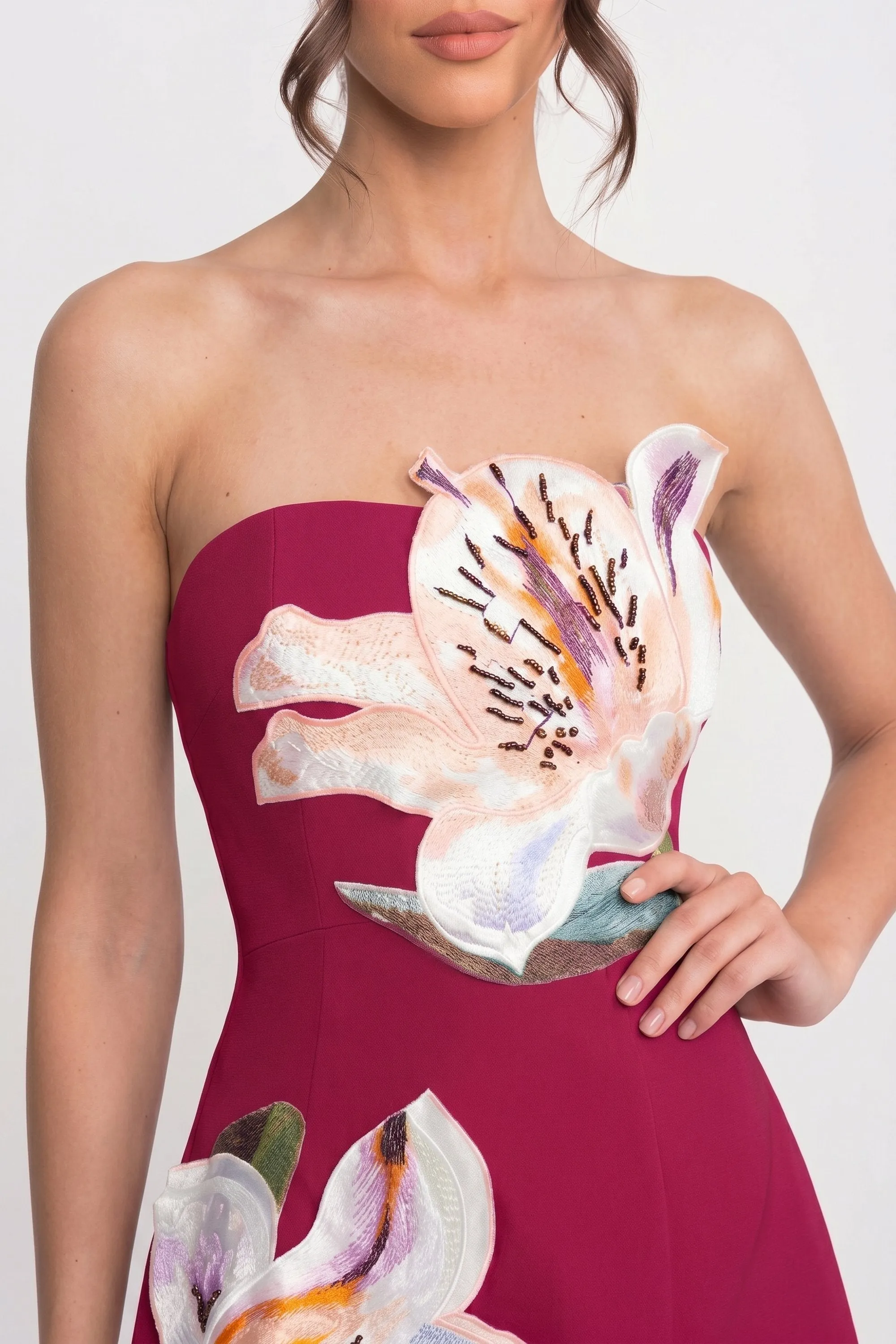 Strapless Floral-Print Mini Dress With Structured Bodice - Red sold by Sierra darien product image thumbnail 5