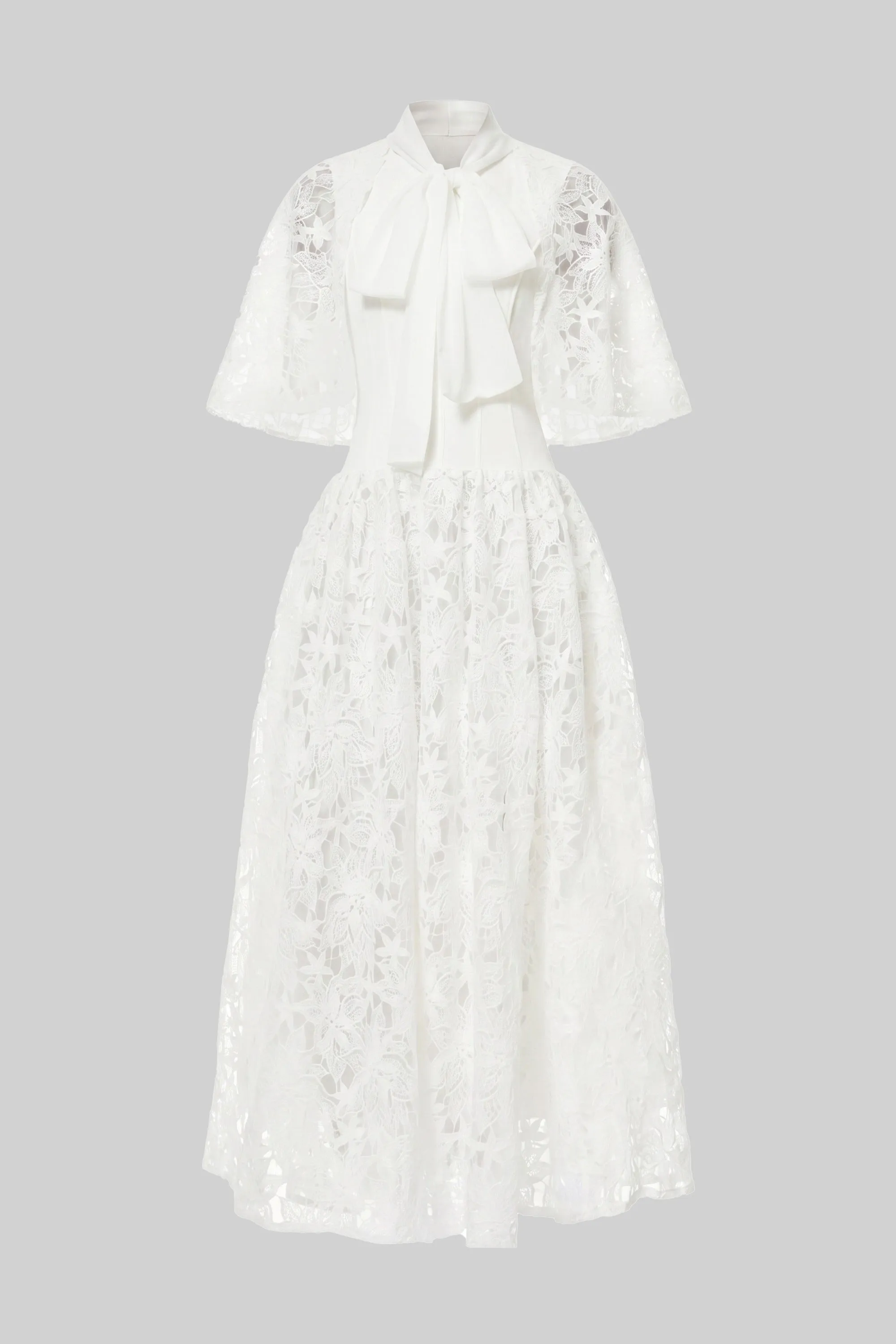 Short-Sleeve Floral Lace Maxi Dress With 3D Bow Detail - White sold by Sierra darien product image thumbnail 2