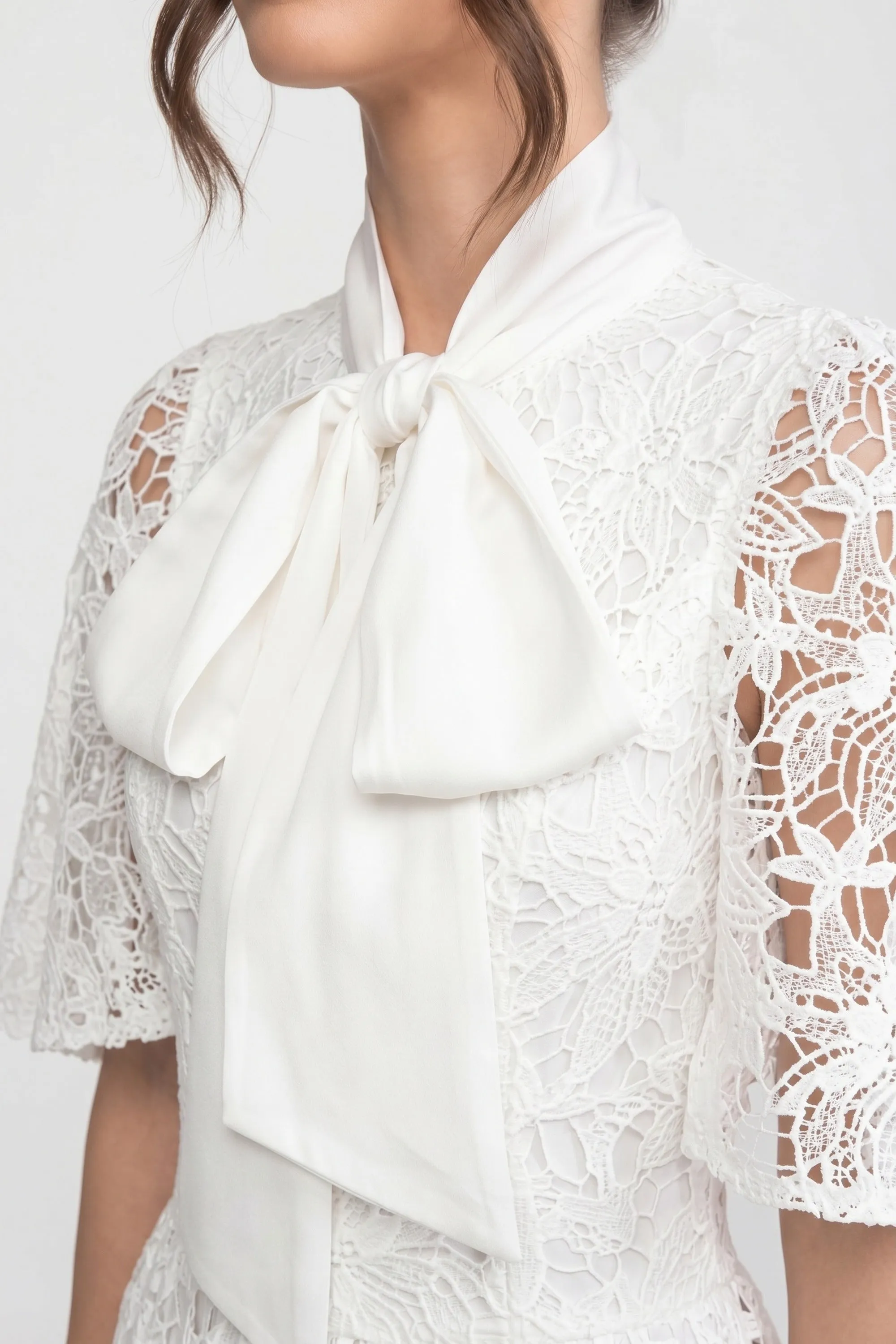 Short-Sleeve Floral Lace Maxi Dress With 3D Bow Detail - White sold by Sierra darien product image thumbnail 3