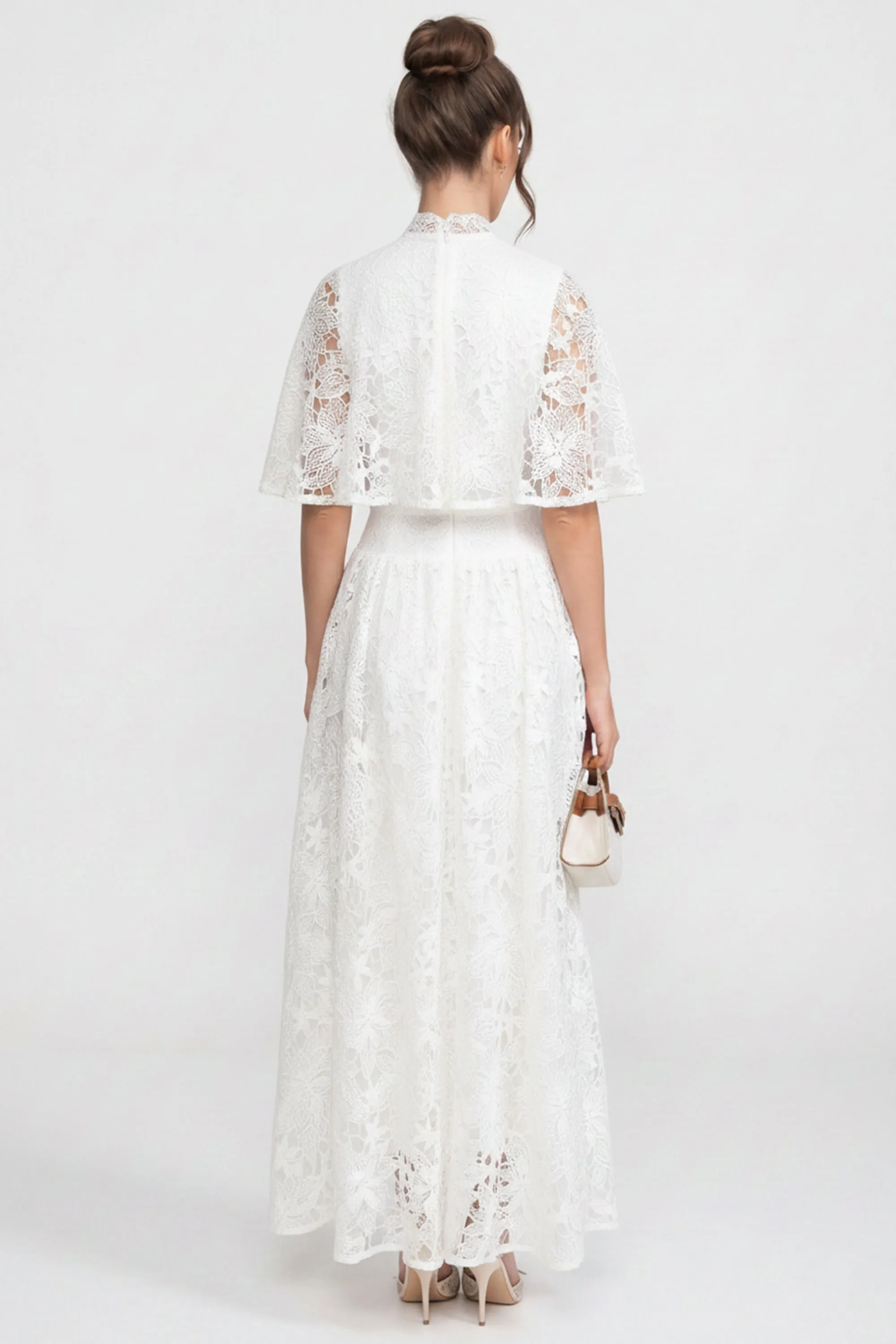 Short-Sleeve Floral Lace Maxi Dress With 3D Bow Detail - White sold by Sierra darien product image thumbnail 5
