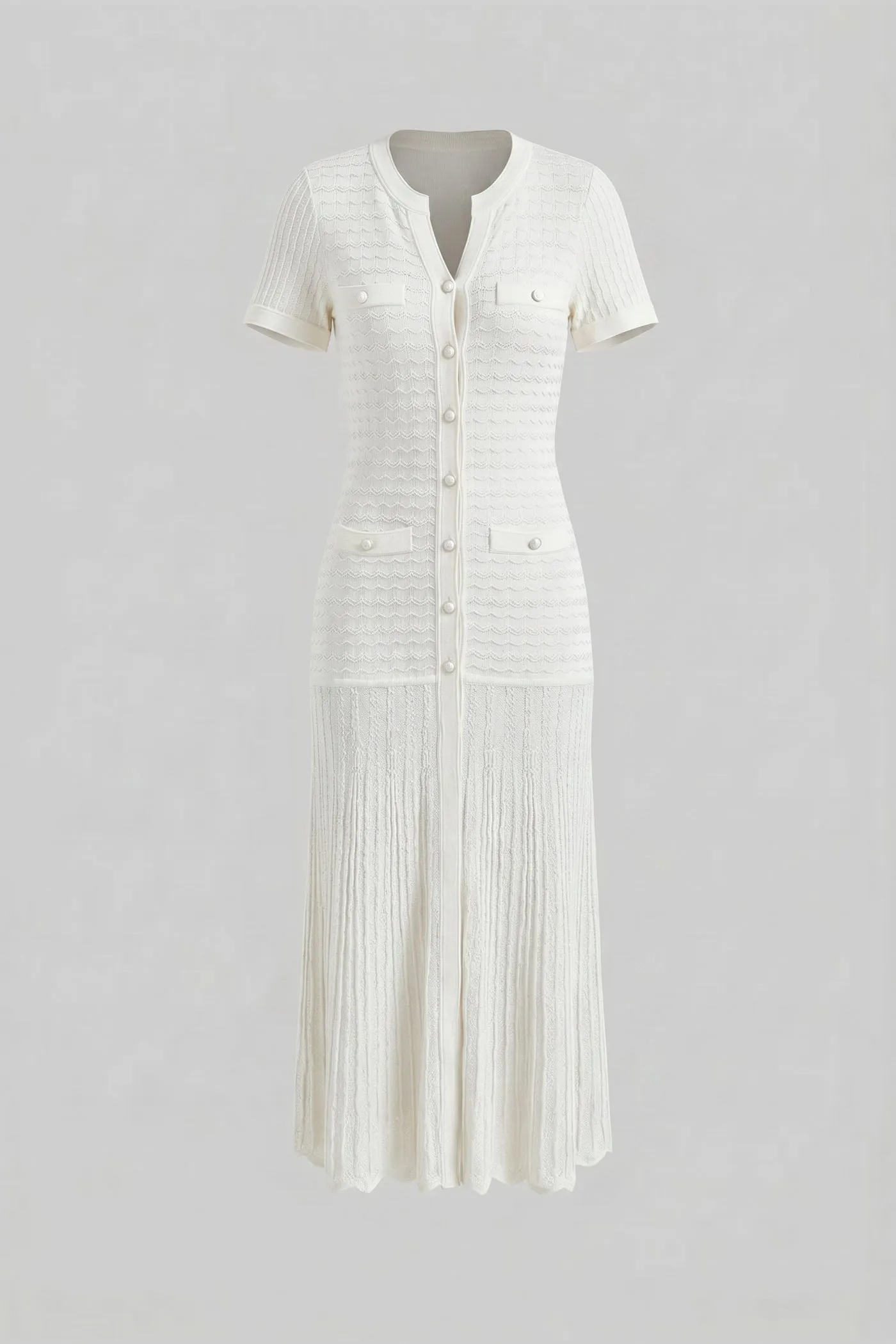 Short Sleeve Midi Dress With Shimmer Knit Texture - White sold by Sierra darien product image thumbnail 2