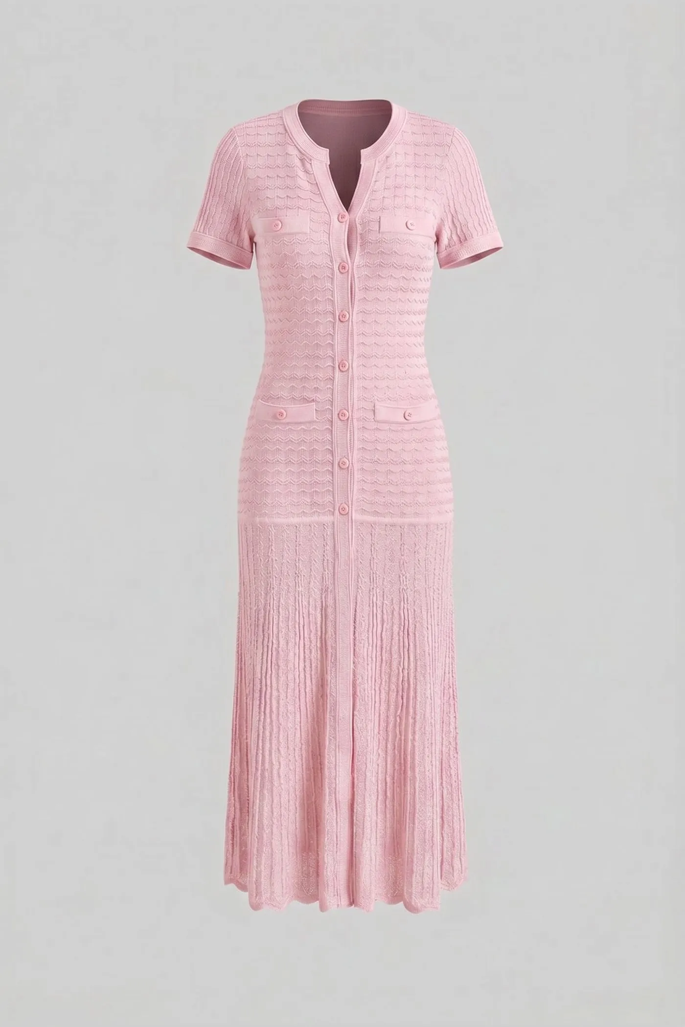 Short Sleeve Midi Dress With Shimmer Knit Texture - Pink sold by Sierra darien product image thumbnail 2