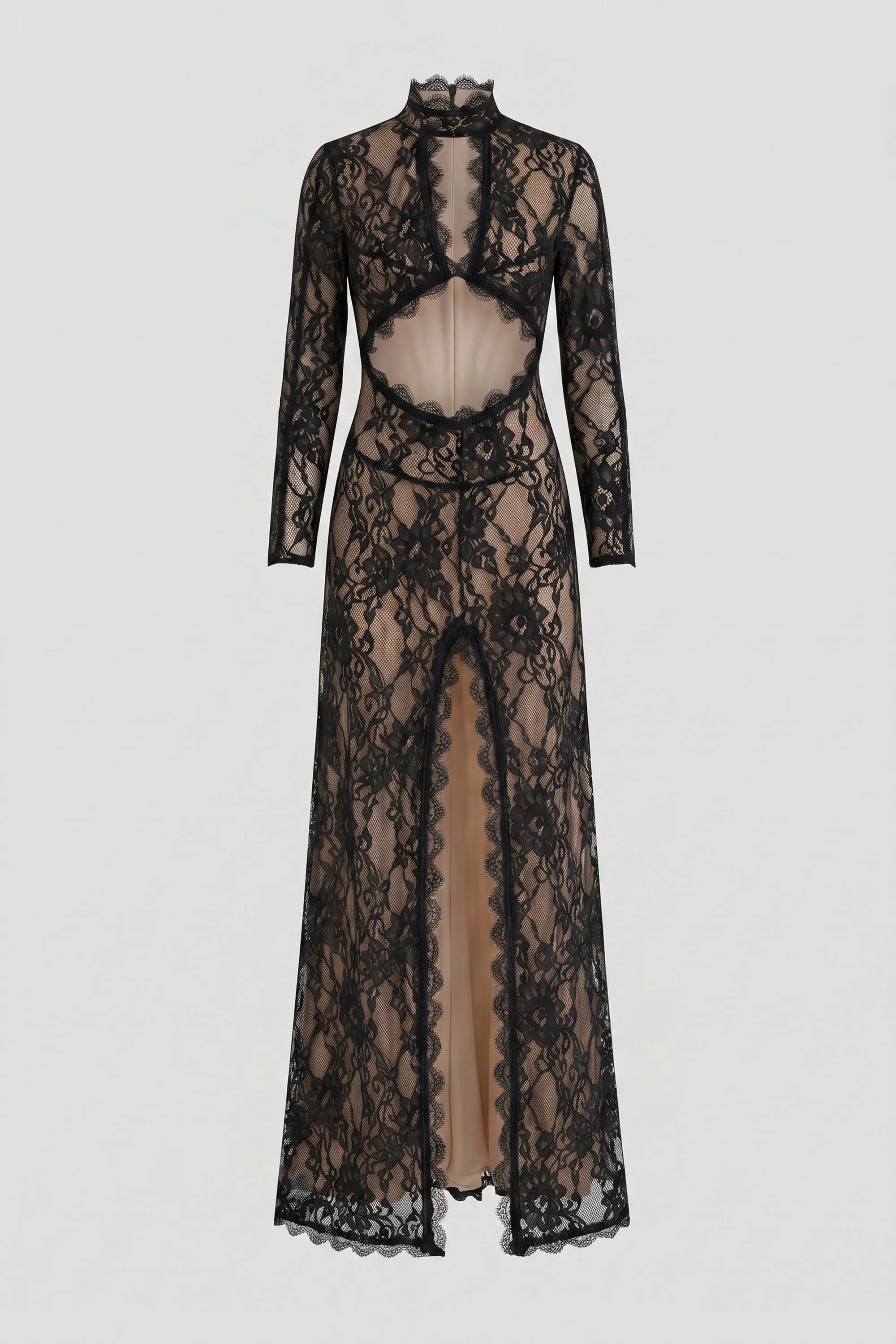 Elegant Lace Gown With High Neck, Front Cutout And Slit - Black sold by Sierra darien product image thumbnail 2