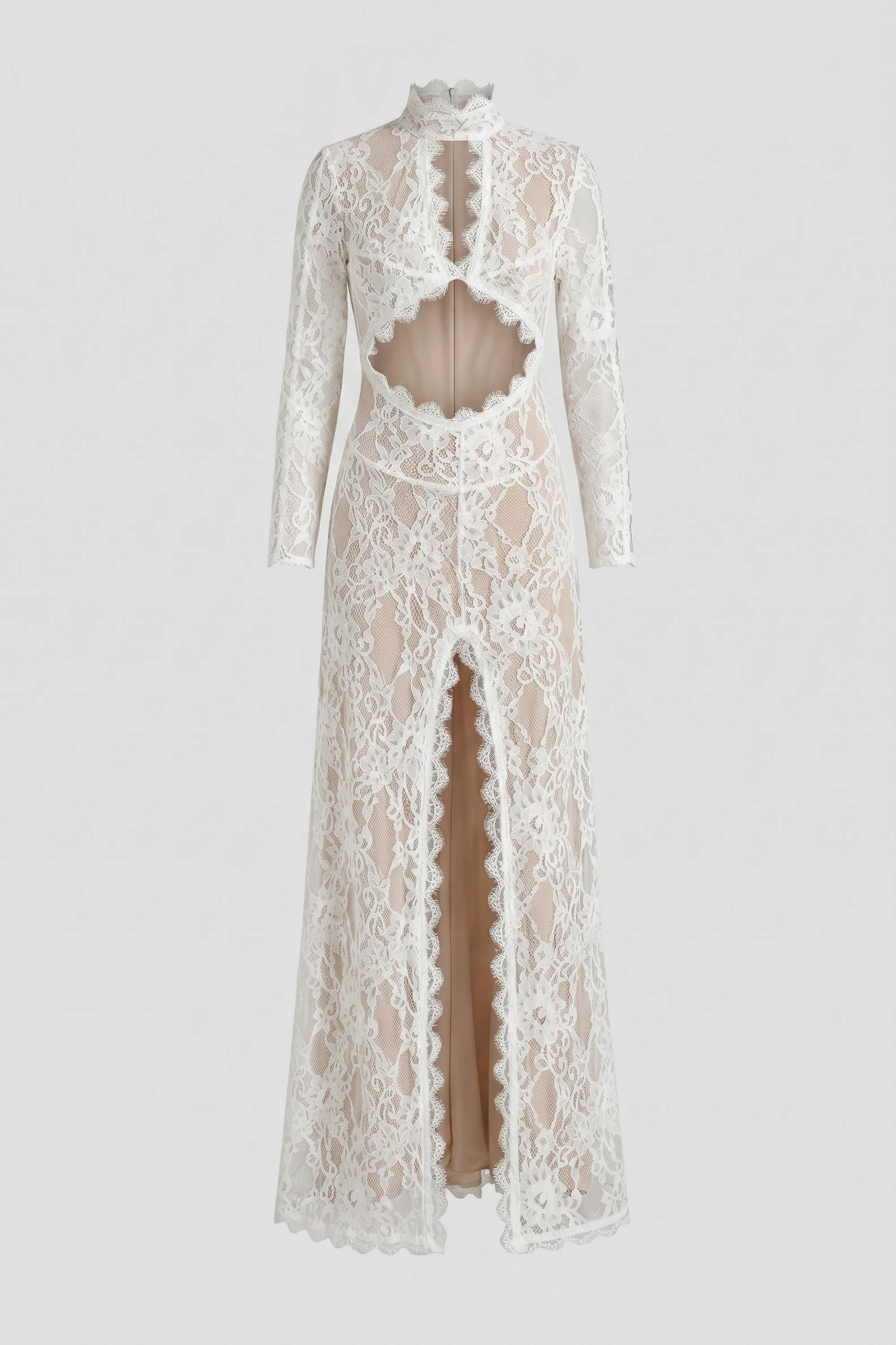 Elegant Lace Gown With High Neck, Front Cutout And Slit - White sold by Sierra darien product image thumbnail 2