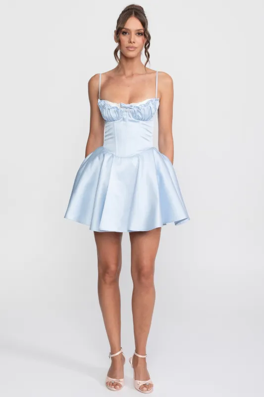 Ruffled Sweetheart Fit-and-Flare Dress With Lace Trim - Blue made by Sierra darien