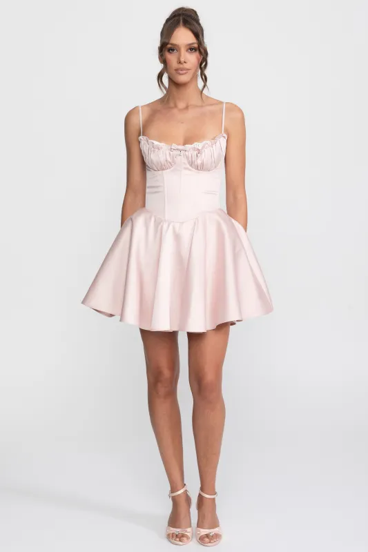 Ruffled Sweetheart Fit-and-Flare Dress With Lace Trim - Pink made by Sierra darien