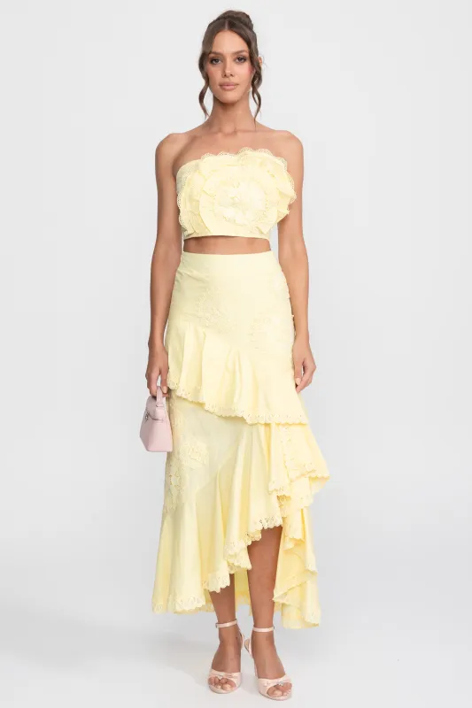 Crochet Medallion Two-Piece Set With Ruffled Maxi Skirt - Yellow made by Sierra darien