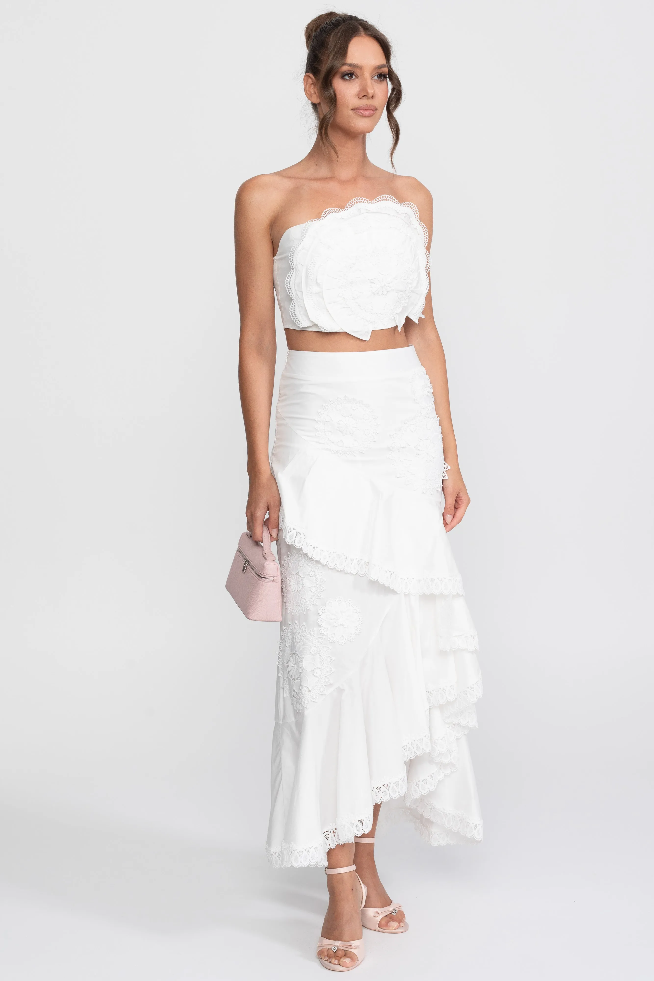 Crochet Medallion Two-Piece Set With Ruffled Maxi Skirt - White sold by Sierra darien product image thumbnail 2