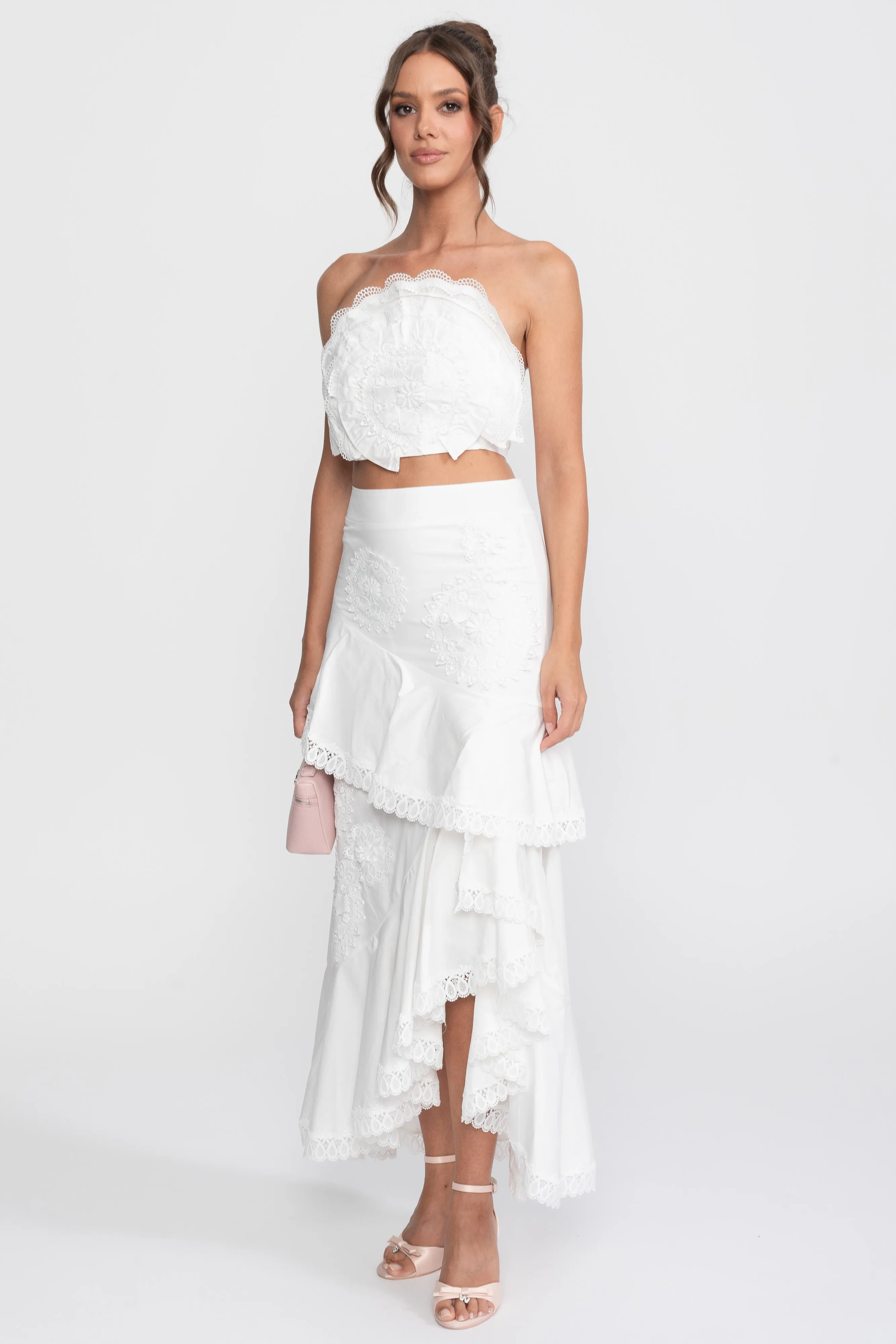 Crochet Medallion Two-Piece Set With Ruffled Maxi Skirt - White sold by Sierra darien product image thumbnail 4