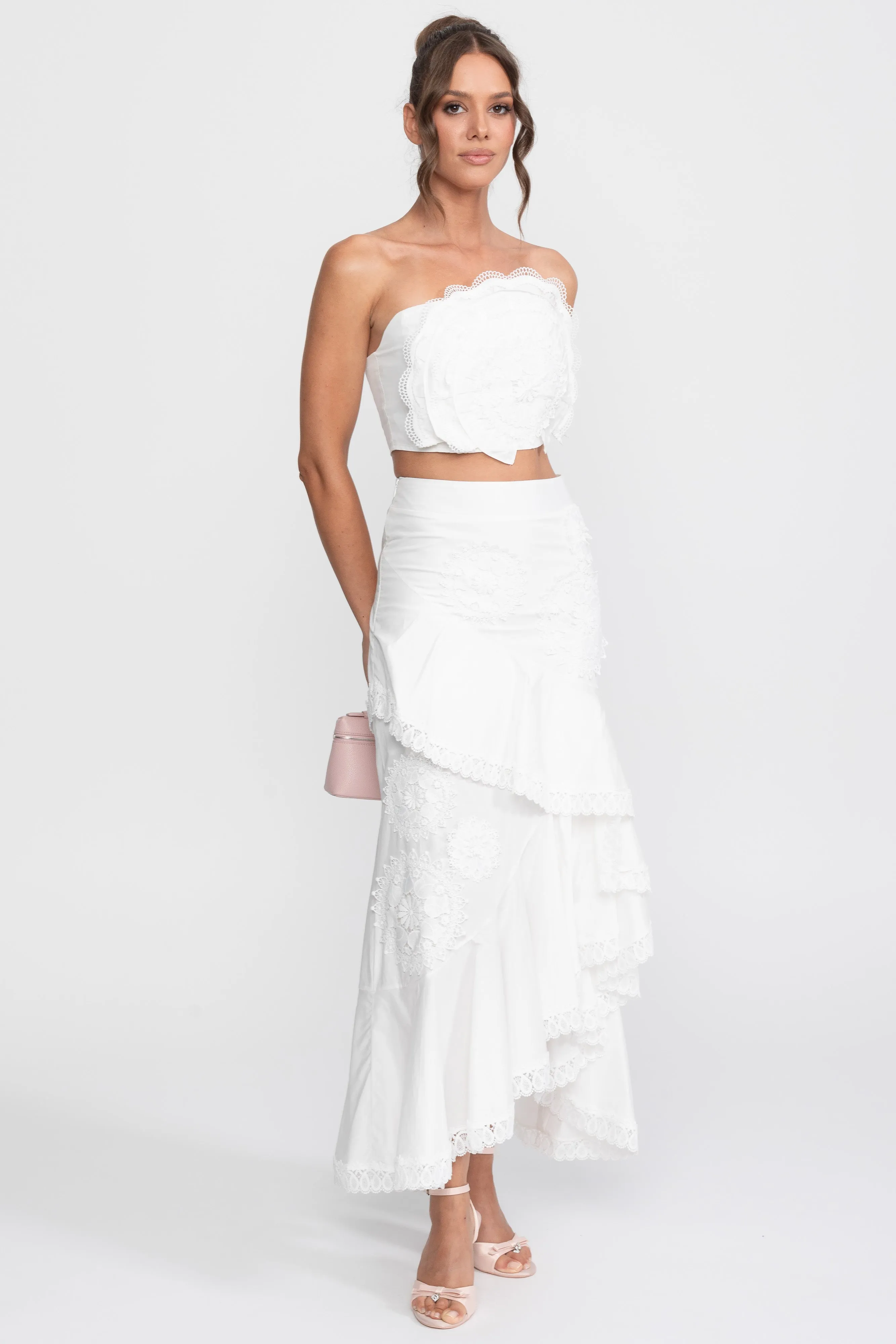 Crochet Medallion Two-Piece Set With Ruffled Maxi Skirt - White sold by Sierra darien product image thumbnail 3