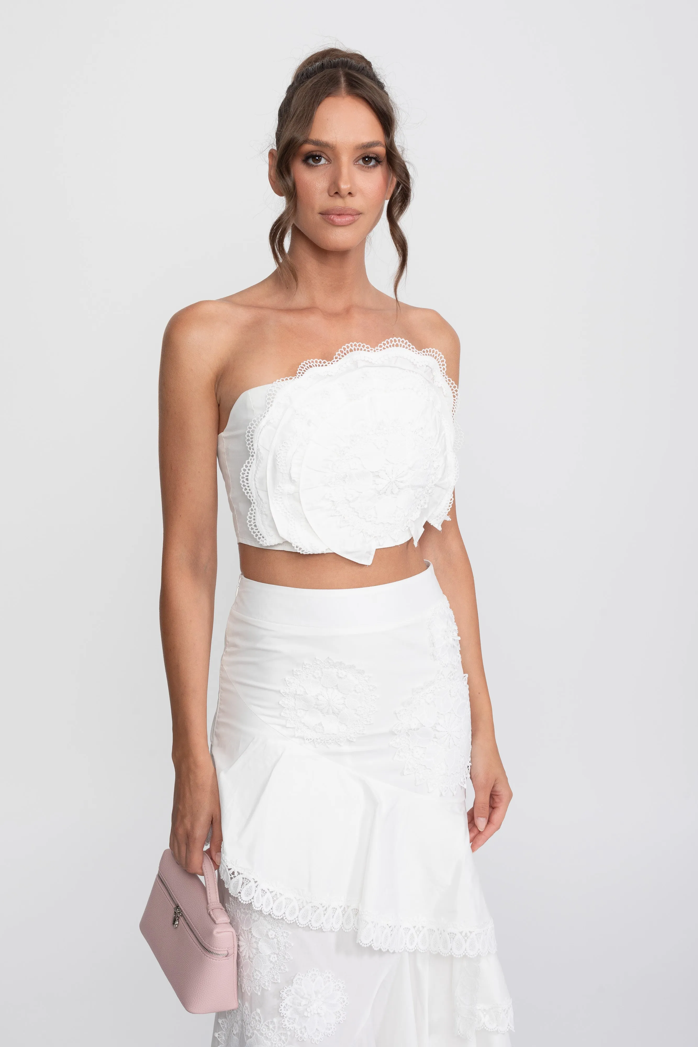 Crochet Medallion Two-Piece Set With Ruffled Maxi Skirt - White sold by Sierra darien product image thumbnail 5