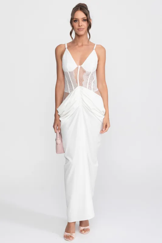 Lace Bodice Draped Gown With Spaghetti Straps - White made by Sierra darien