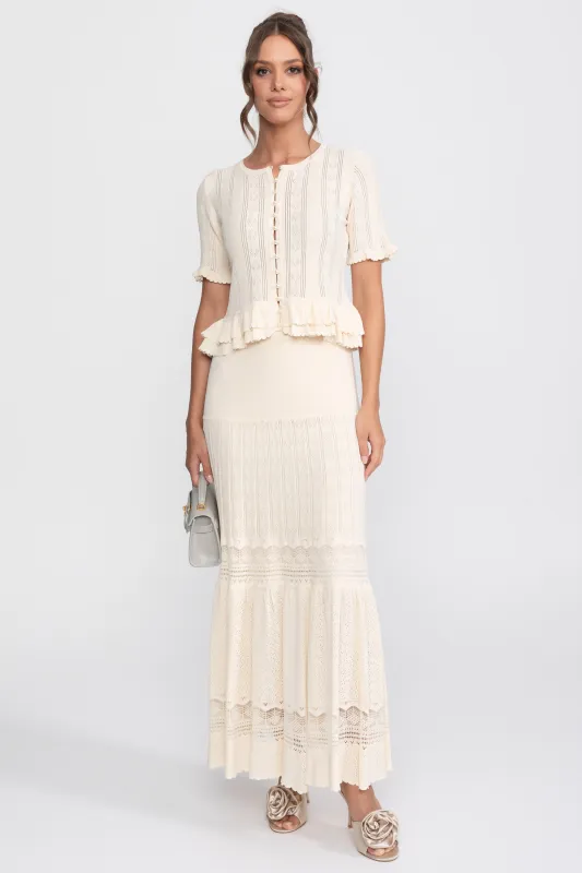 Two-Piece Knit Co-Ord Set With Ruffled Waist - Ivoire made by Sierra darien