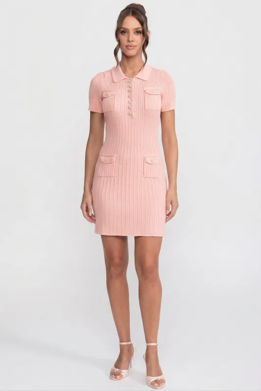 Ribbed Knit Button-Front Mini Dress - Peach made by Sierra darien
