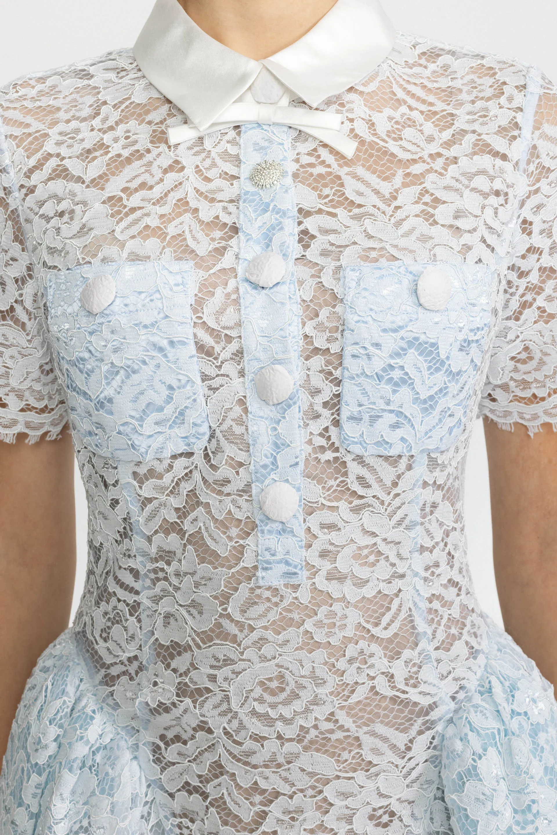 Satin Collar Lace Bubble Mini Dress - Light Blue sold by Sierra darien product image thumbnail 5