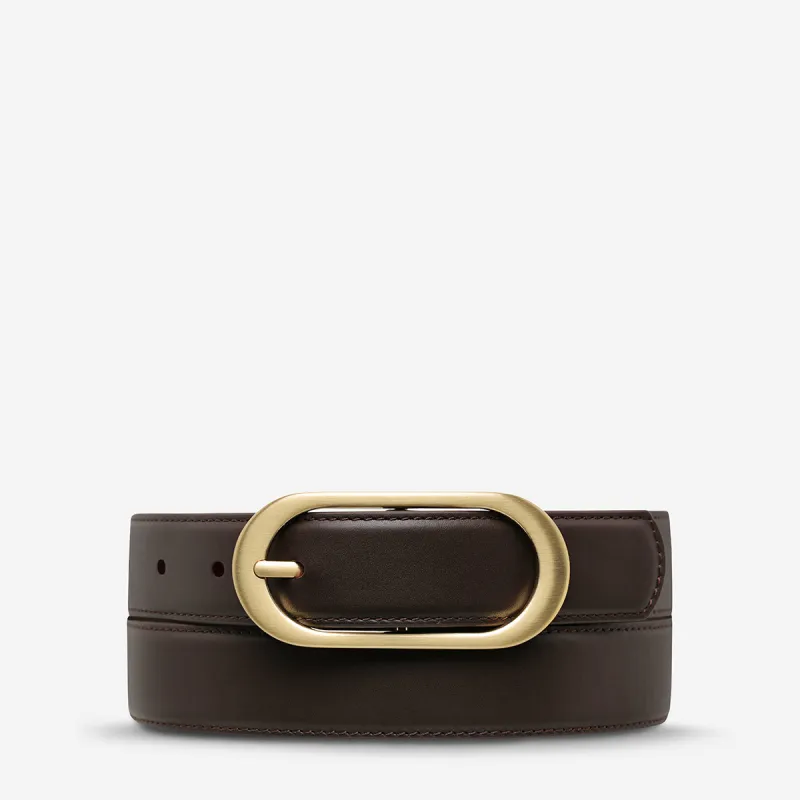 Final Loop Belt - Choc Nappa/Gold sold by Status Anxiety