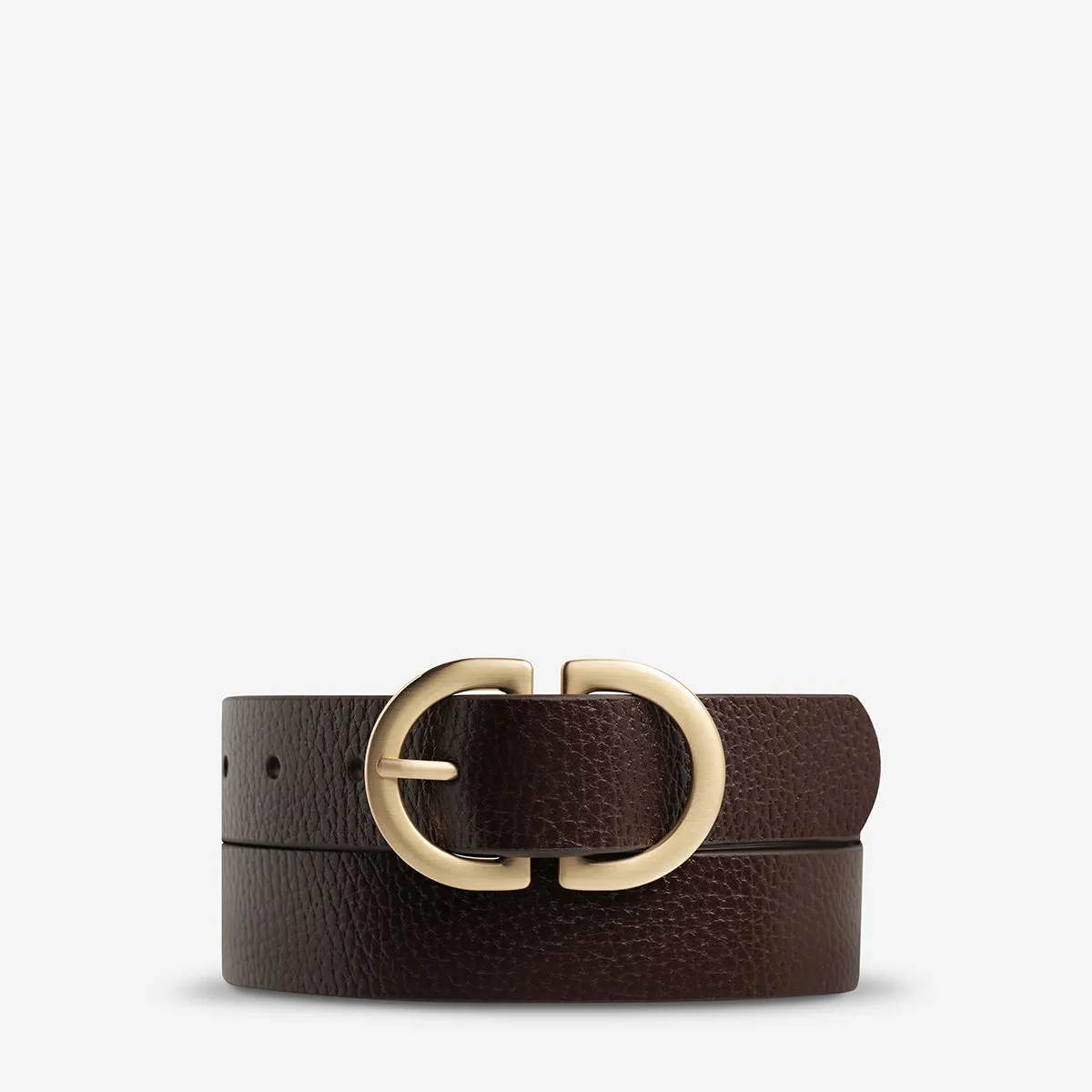 In Reverse Belt - Choc/Gold sold by Status Anxiety