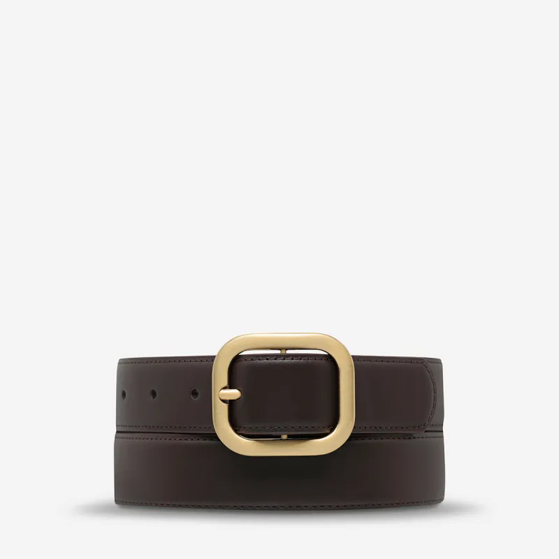 Falling Quiet Belt - Choc Nappa/Gold made by Status Anxiety