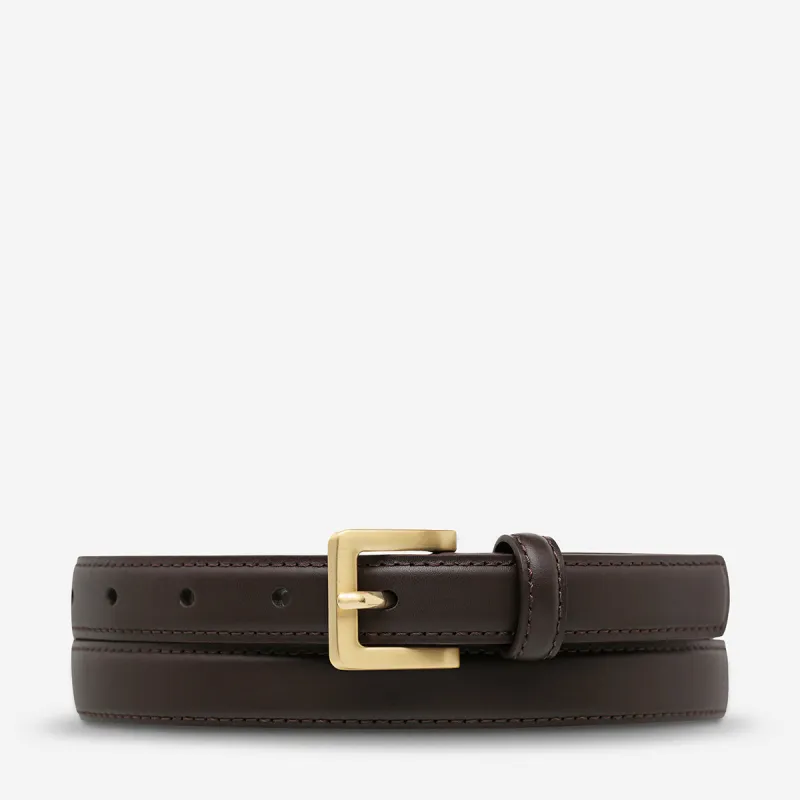 In Your Eyes Belt - Choc Nappa/Gold made by Status Anxiety