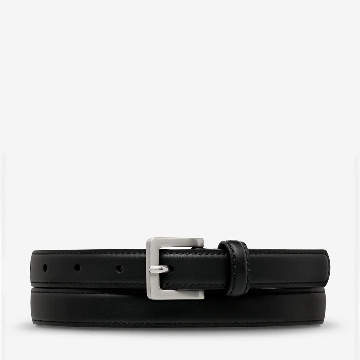 In Your Eyes Belt - Black Nappa/Silver sold by Status Anxiety