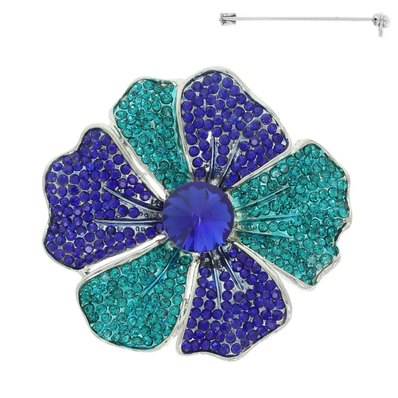 SILVER FLOWER BROOCH BLUE STONES ( 5847 RRY ) sold by Oh My Jewelry