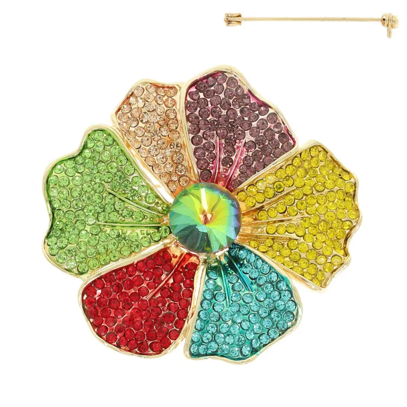 GOLD FLOWER BROOCH MULTICOLOR STONES ( 5847 GMU ) sold by Oh My Jewelry