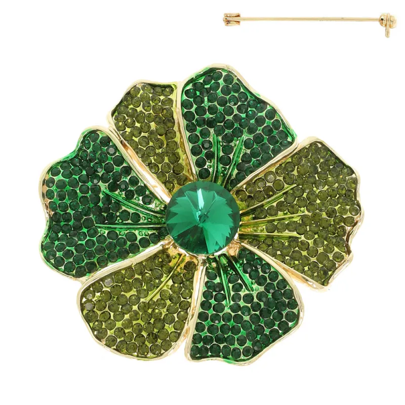 GOLD FLOWER BROOCH GREEN STONES ( 5847 GGR ) sold by Oh My Jewelry