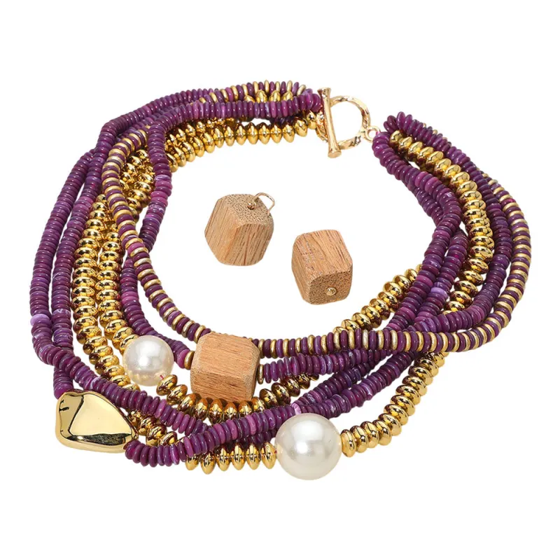 PURPLE WOOD NECKLACE SET ( 1550 PU ) sold by Oh My Jewelry