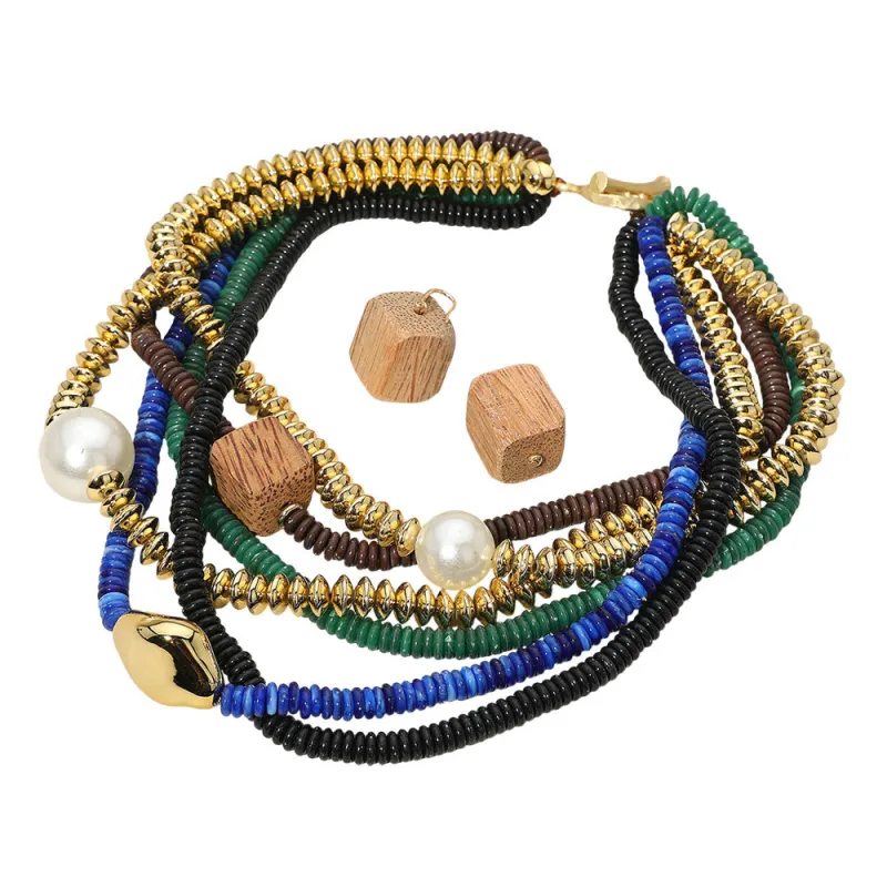 MULTICOLOR WOOD NECKLACE SET ( 1550 MU ) sold by Oh My Jewelry