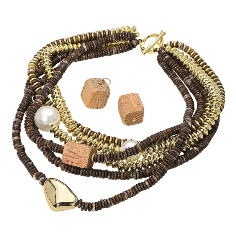 BROWN WOOD NECKLACE SET ( 1550 BR ) sold by Oh My Jewelry