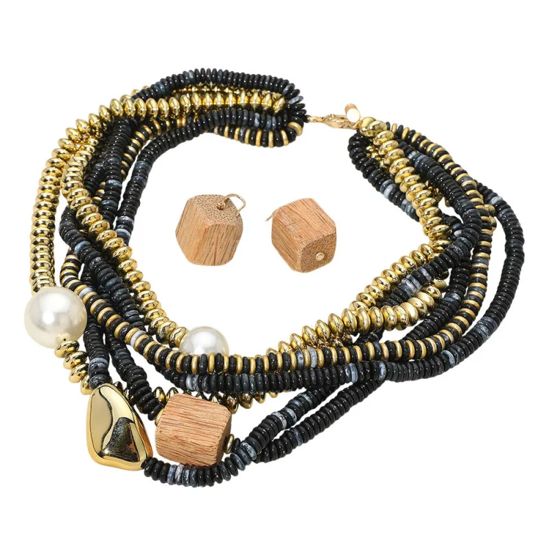 BLACK WOOD NECKLACE SET ( 1550 BK ) sold by Oh My Jewelry