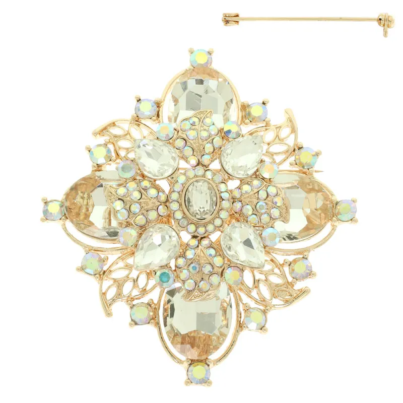 GOLD AB CRYSTAL FLOWER PIN ( 102 GCA ) made by Oh My Jewelry