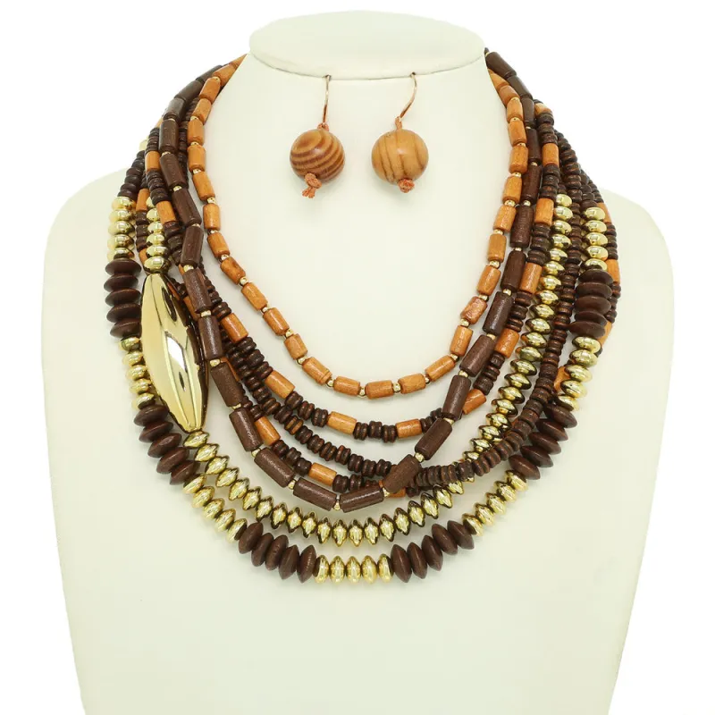 BROWN WOOD NECKLACE SET ( 1551 ) sold by Oh My Jewelry