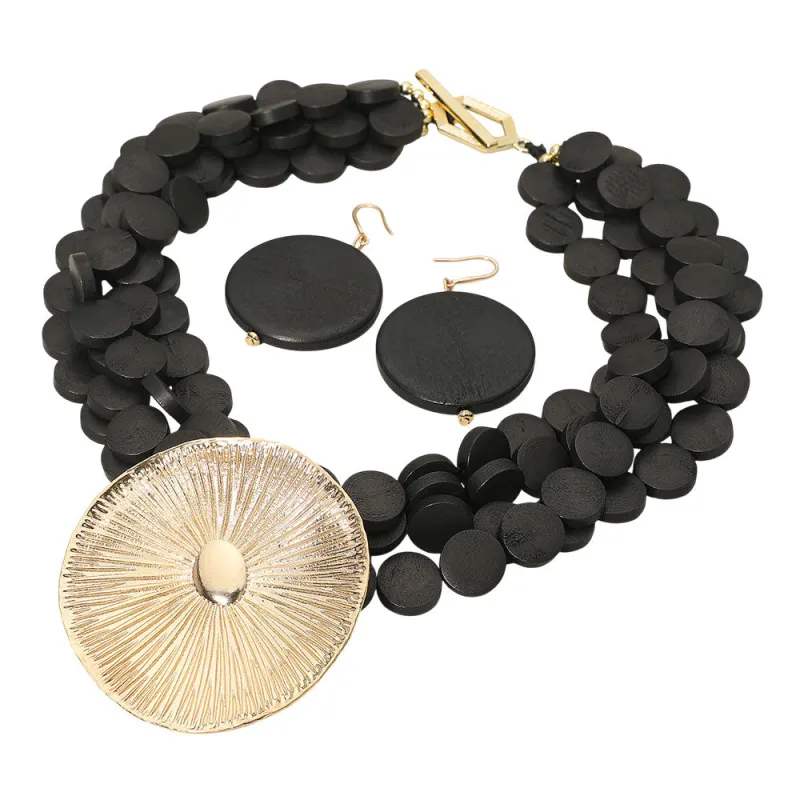 GOLD BLACK WOOD NECKLACE SET ( 1547 BK ) sold by Oh My Jewelry