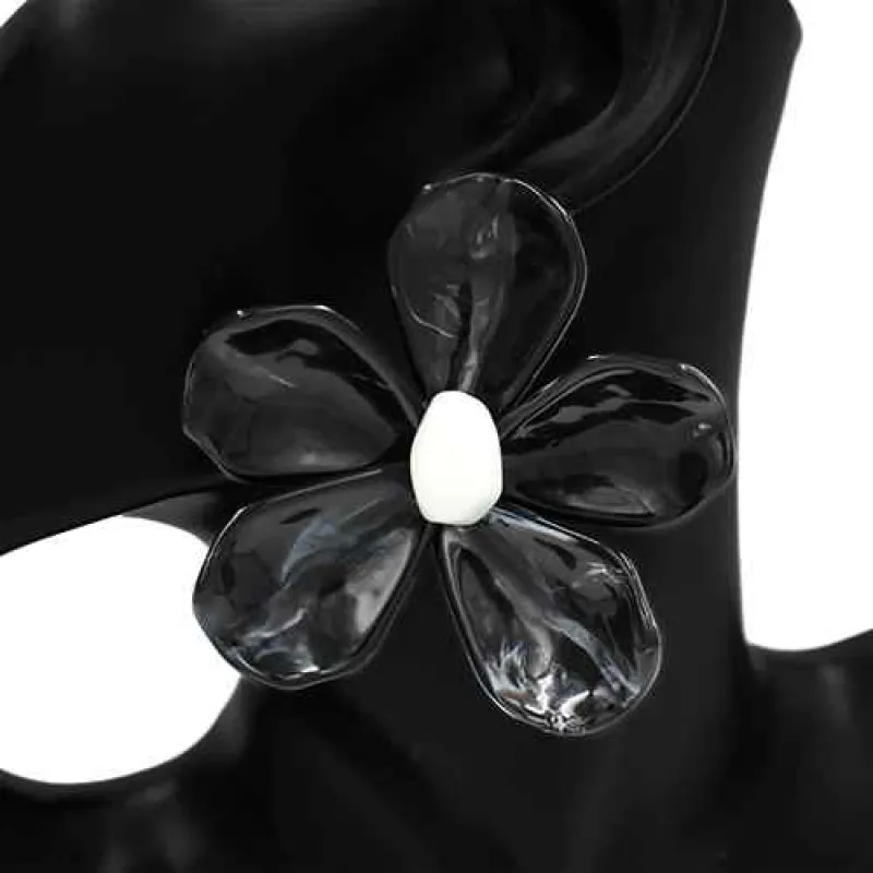 BLACK WHITE FLOWER EARRINGS ( 2934 WTBK ) sold by Oh My Jewelry