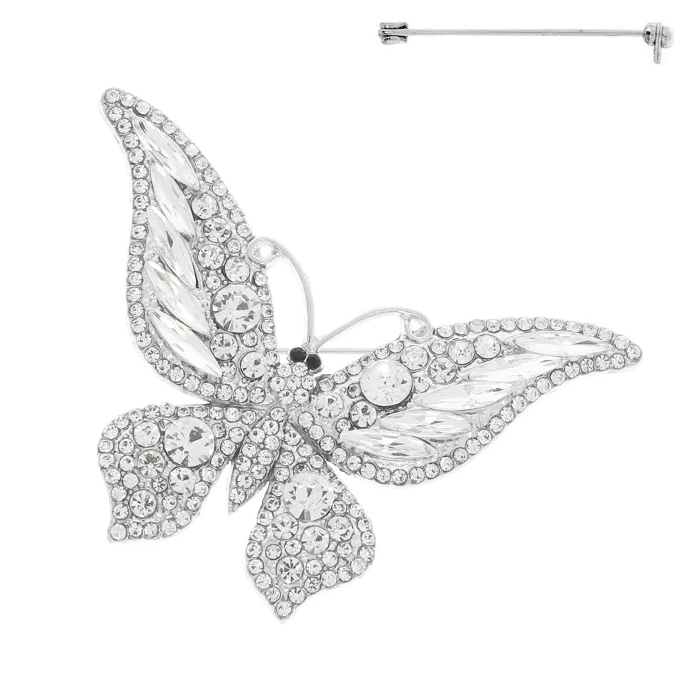 SILVER CLEAR BUTTERFLY BROOCH ( 119 RCL ) sold by Oh My Jewelry