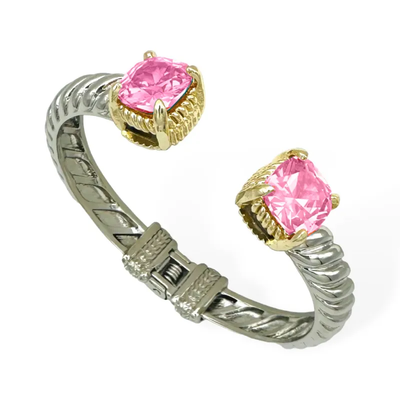 SILVER GOLD CUFF BANGLE PINK CZ STONES ( 9239 KRO ) sold by Oh My Jewelry