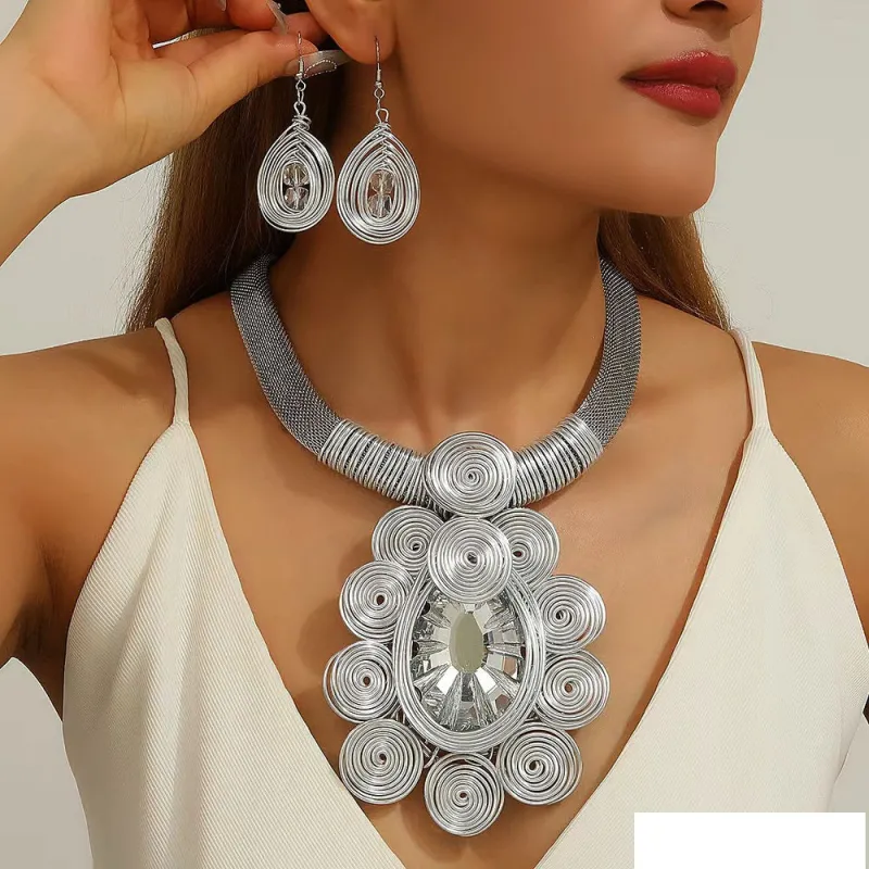 CLEAR FASHION METAL NECKLACE SET ( 1348 CL ) sold by Oh My Jewelry