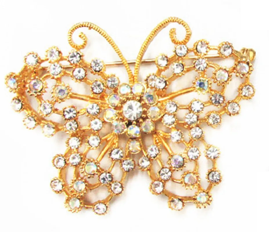 GOLD BUTTERFLY BROOCH CLEAR AB STONES ( 11479 G ) sold by Oh My Jewelry
