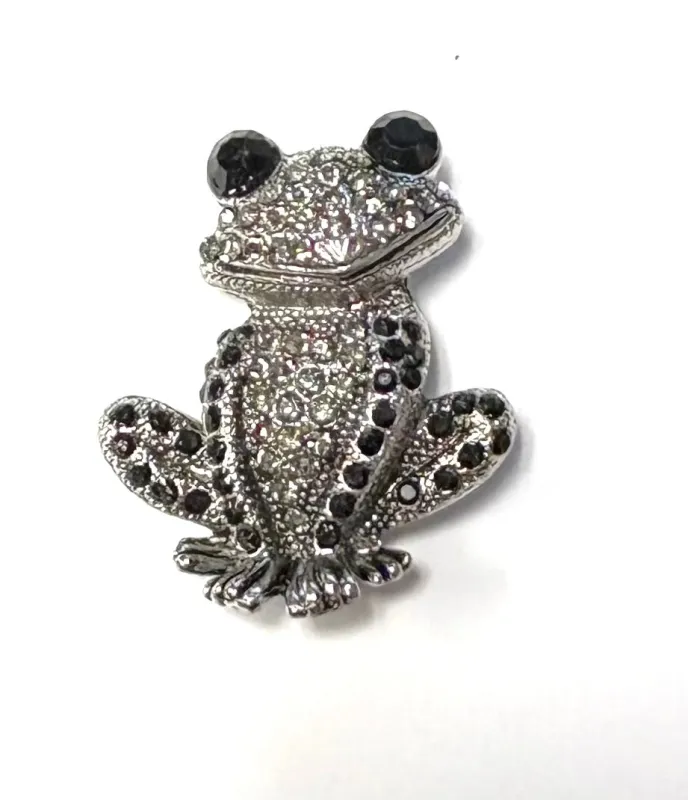 SILVER FROG BROOCH HEMATITE BLACK STONES ( 11898 SBK ) made by Oh My Jewelry