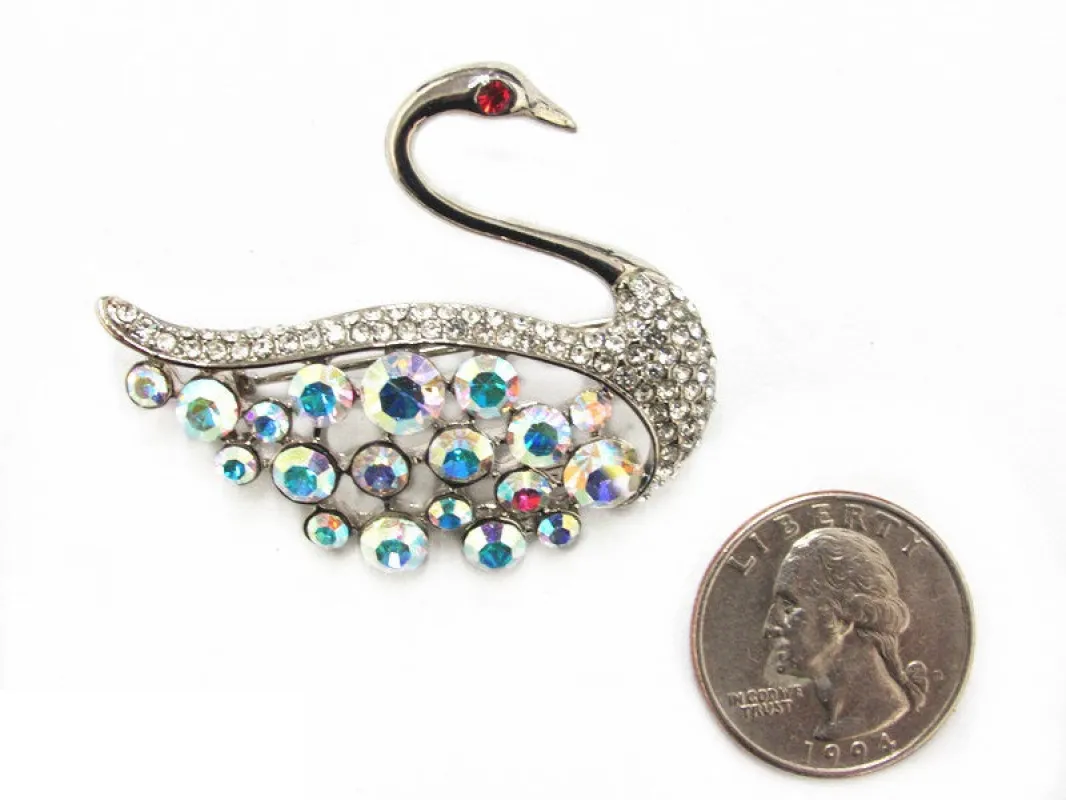 SILVER SWAN BROOCH AB STONES ( 13019 SAB ) made by Oh My Jewelry