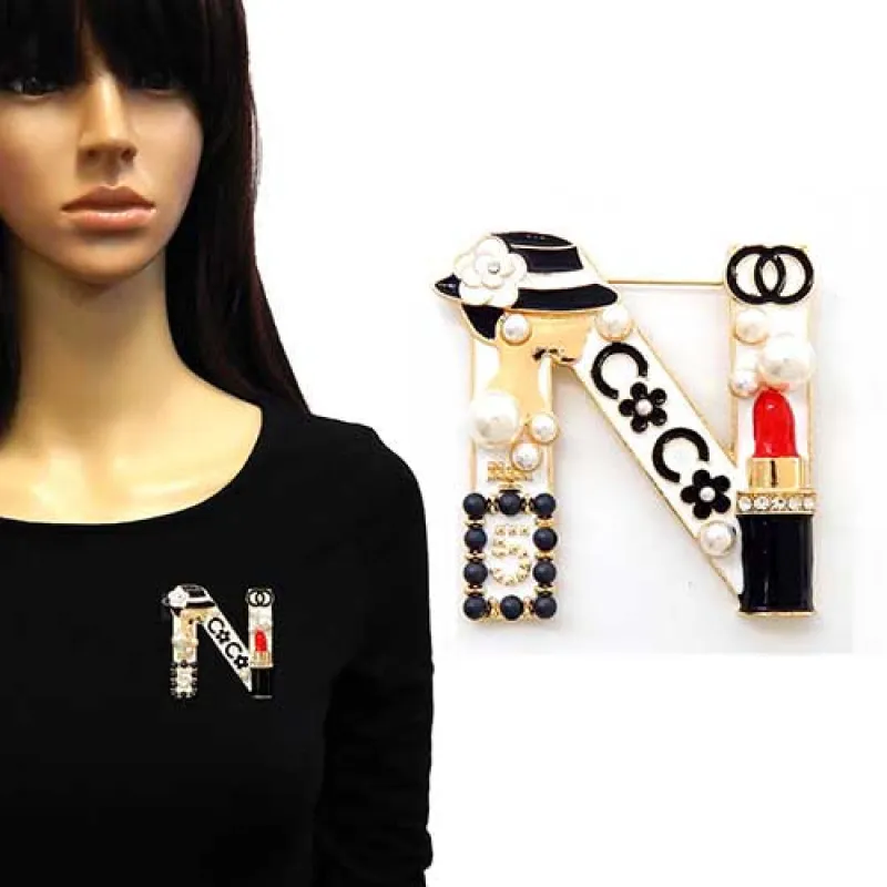 GOLD WHITE N BROOCH ( 2216 GDWH ) made by Oh My Jewelry