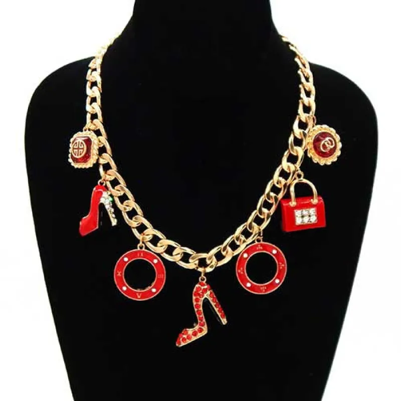 GOLD NECKLACE RED CHARMS ( 8169 GDRD ) sold by Oh My Jewelry