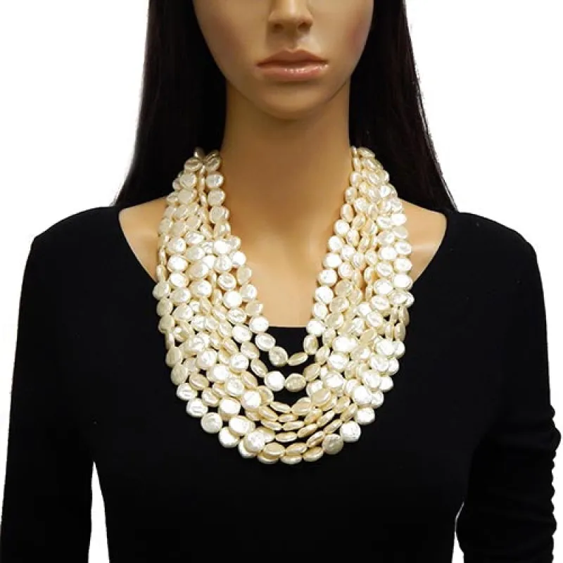 CREAM ROUND NECKLACE ( 3334 GDCRM ) sold by Oh My Jewelry