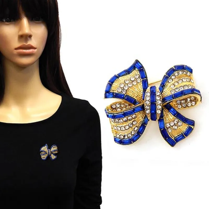 GOLD BLUE BOW BROOCH ( 4005 GDSAP ) made by Oh My Jewelry