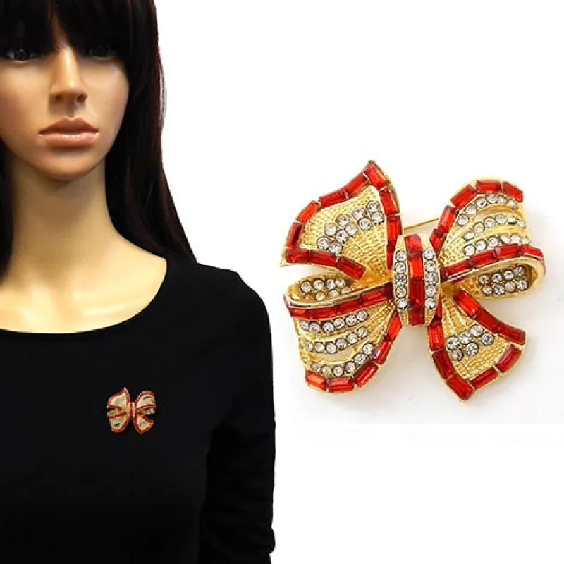 GOLD RED BOW BROOCH ( 4005 GDRED ) sold by Oh My Jewelry