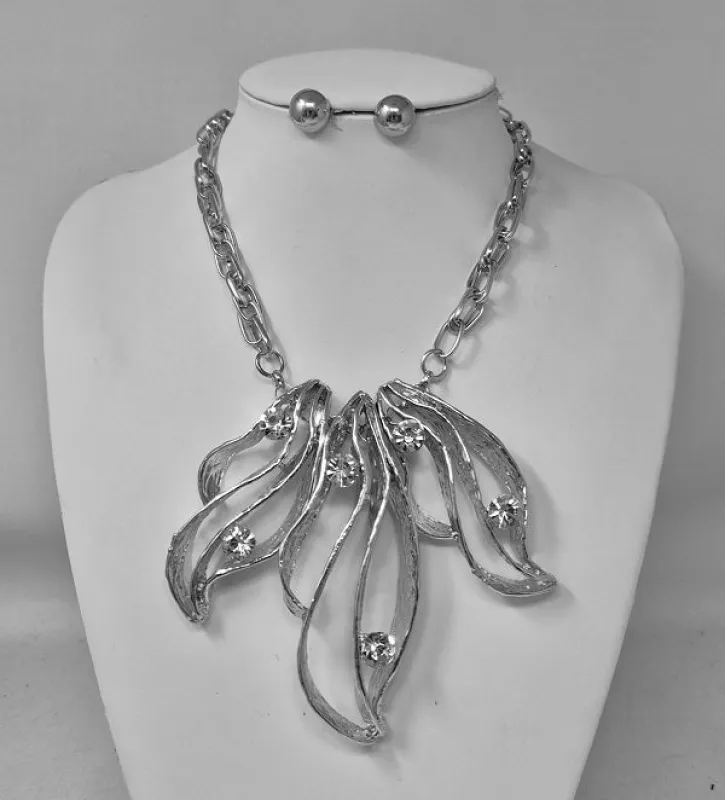 SILVER NECKLACE SET CLEAR STONES ( 11264 R ) sold by Oh My Jewelry